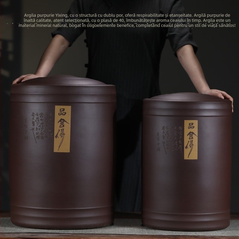Recipient de ceai Pu'er Yixing Zisha, capacitate mare, vas ceramic pentru depozitare cu capac etanș