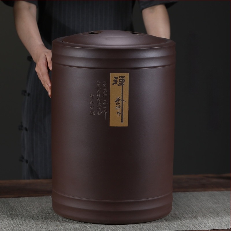 Recipient de ceai Pu'er Yixing Zisha, capacitate mare, vas ceramic pentru depozitare cu capac etanș