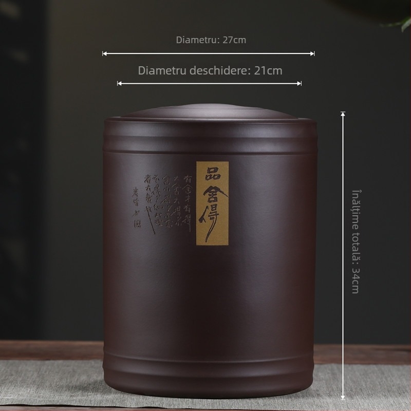 Recipient de ceai Pu'er Yixing Zisha, capacitate mare, vas ceramic pentru depozitare cu capac etanș
