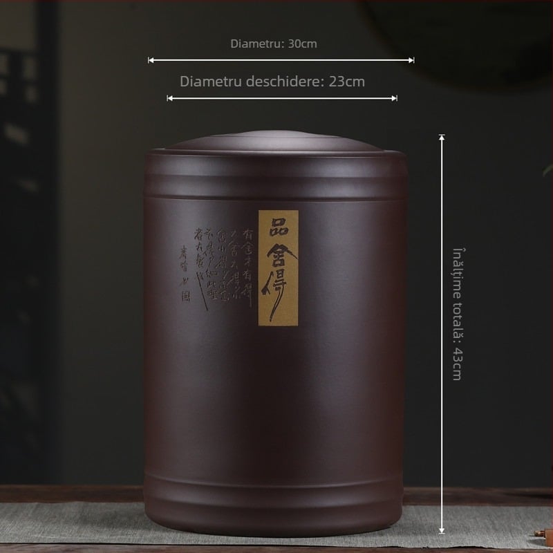 Recipient de ceai Pu'er Yixing Zisha, capacitate mare, vas ceramic pentru depozitare cu capac etanș