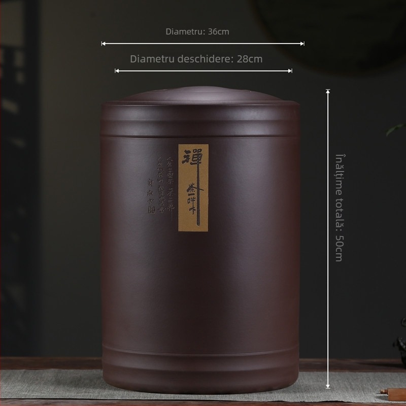 Recipient de ceai Pu'er Yixing Zisha, capacitate mare, vas ceramic pentru depozitare cu capac etanș