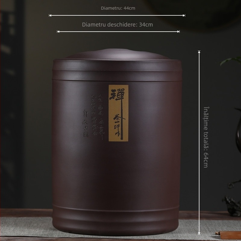 Recipient de ceai Pu'er Yixing Zisha, capacitate mare, vas ceramic pentru depozitare cu capac etanș