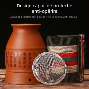 Recipient dublu din lut purpuriu pentru moxibustie, vas ceramic pentru moxibustie