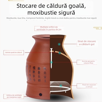 Recipient dublu din lut purpuriu pentru moxibustie, vas ceramic pentru moxibustie