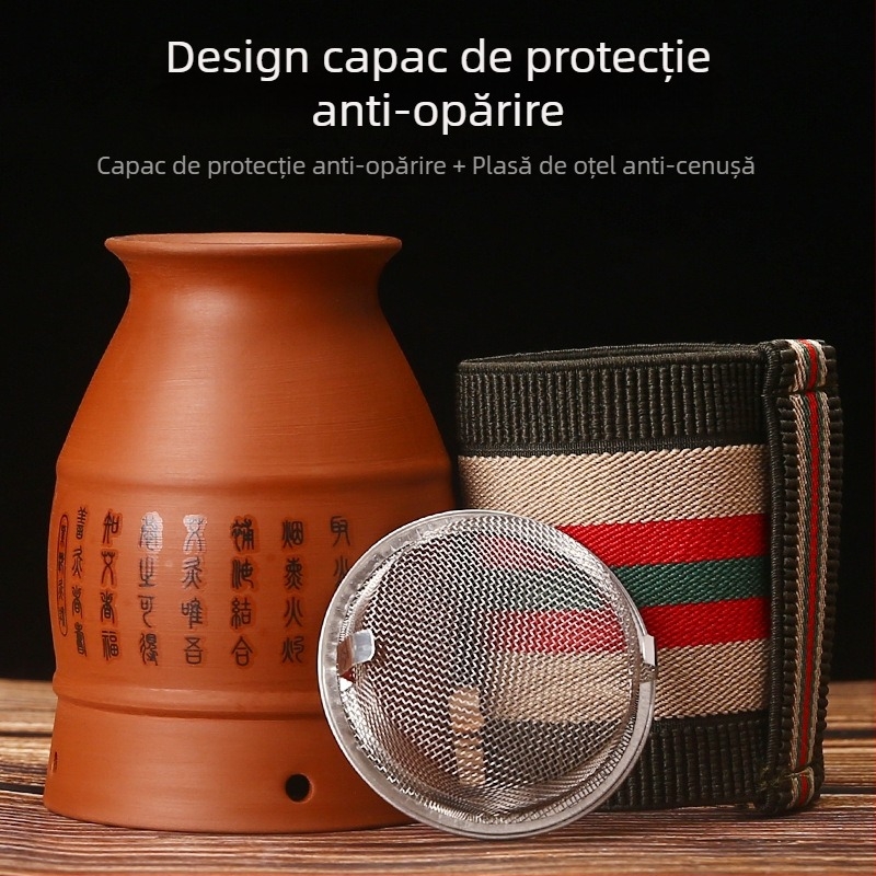 Recipient dublu din lut purpuriu pentru moxibustie, vas ceramic pentru moxibustie