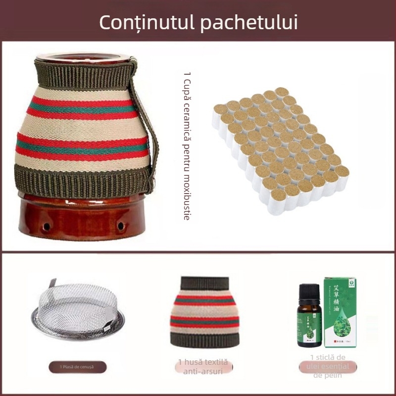 Recipient dublu din lut purpuriu pentru moxibustie, vas ceramic pentru moxibustie