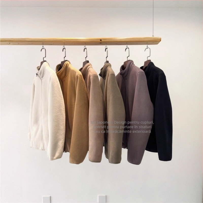 Jachetă din fleece cu două straturi în stil japonez pentru cuplu, cu guler înalt, potrivită atât pentru purtare internă, cât și externă, unisex, model Y1029W