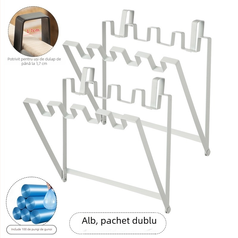 Suport rabatabil pentru saci de gunoi de bucătărie — montare pe ușa dulapului, din fier forjat