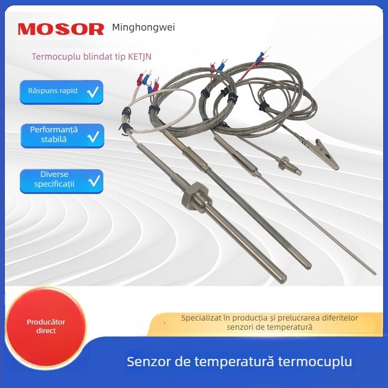 Termocuplă tip K cu sondă protejată, cablu de termocuplă pentru temperaturi înalte, potrivit pentru instrumente industriale