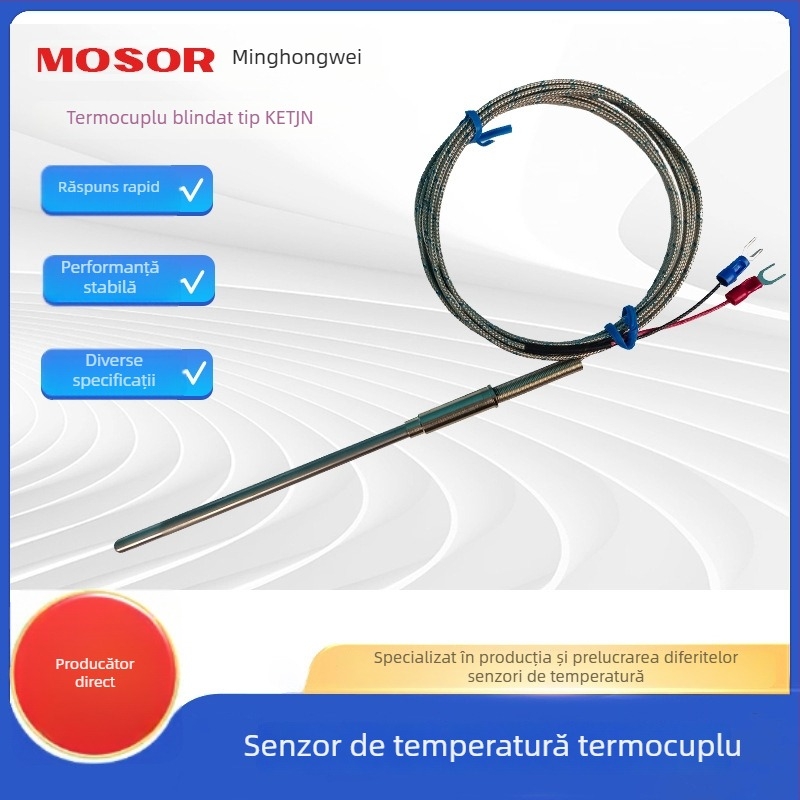 Termocuplă tip K cu sondă protejată, cablu de termocuplă pentru temperaturi înalte, potrivit pentru instrumente industriale
