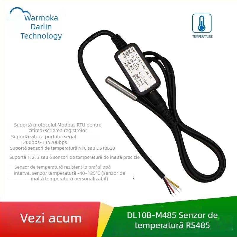 Senzor de temperatură RS485, transmițător Modbus RTU, impermeabil industrial și rezistent la praf, sondă de înaltă precizie