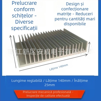 Radiator din aluminiu, profil extrudat 6063, 140 × 25 mm, pentru amplificator de putere