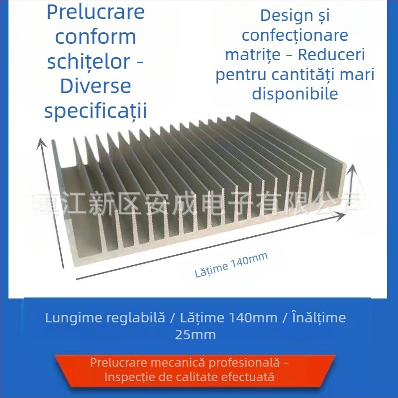 Radiator din aluminiu, profil extrudat 6063, 140 × 25 mm, pentru amplificator de putere