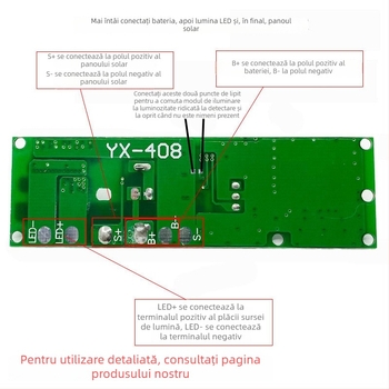 Regulator solar pentru lumină cu senzor de lumină, temporizator și senzor radar cu microunde, circuit de încărcare și descărcare pentru baterie litiu 3,7V