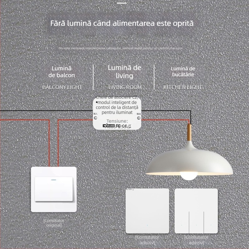 Modul de comutare wireless inteligent de 220V cu control dual pentru iluminat de plafon, telecomandă