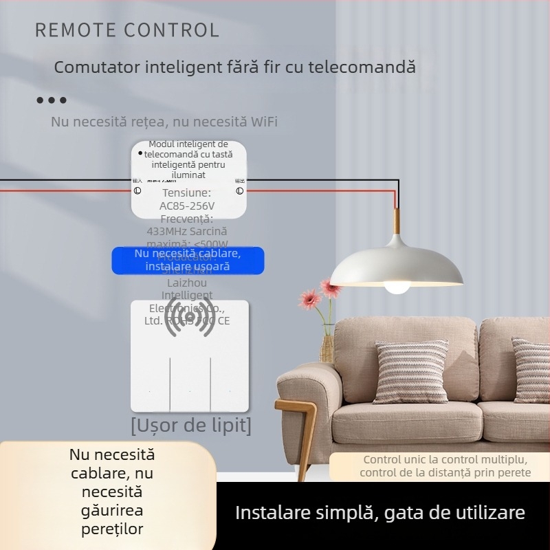 Modul de comutare wireless inteligent de 220V cu control dual pentru iluminat de plafon, telecomandă