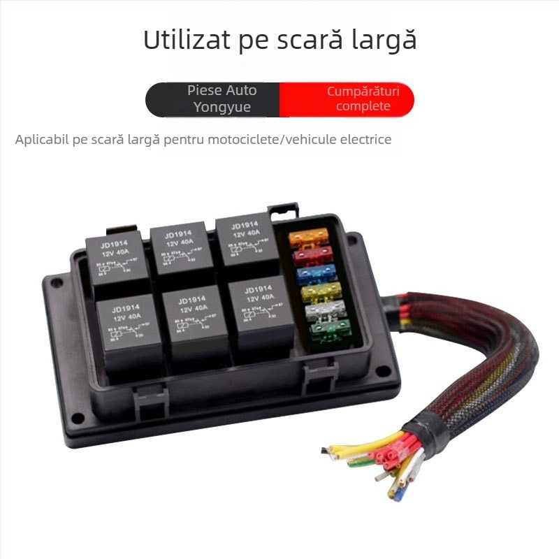 Cutie de siguranțe impermeabilă cu 6 poziții, 6 relee și 6 siguranțe pentru circuite auto
