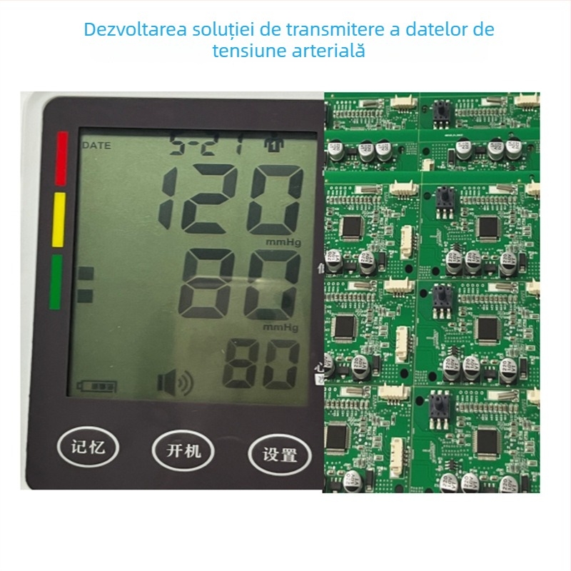 Monitor de tensiune arterială pentru braț — design PCBA de soluție cu anunț vocal, placă de circuite all-in-one, multifuncțională