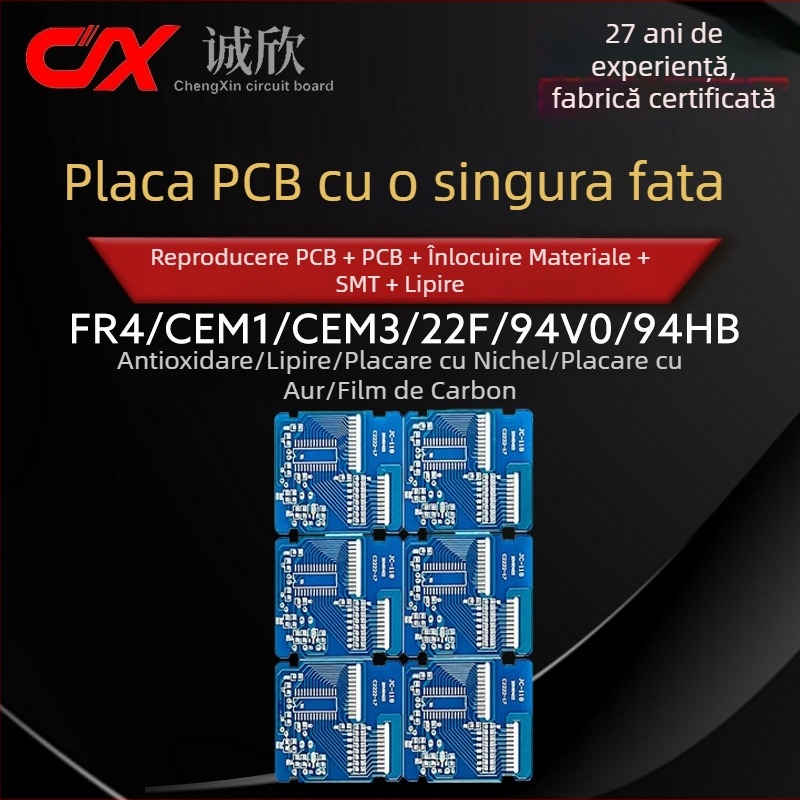 PCB cu un singur strat FR-4 din fibră de sticlă, seria CEM-3/CEM-1, 94V0 rezistent la foc, acoperire cu film de carbon
