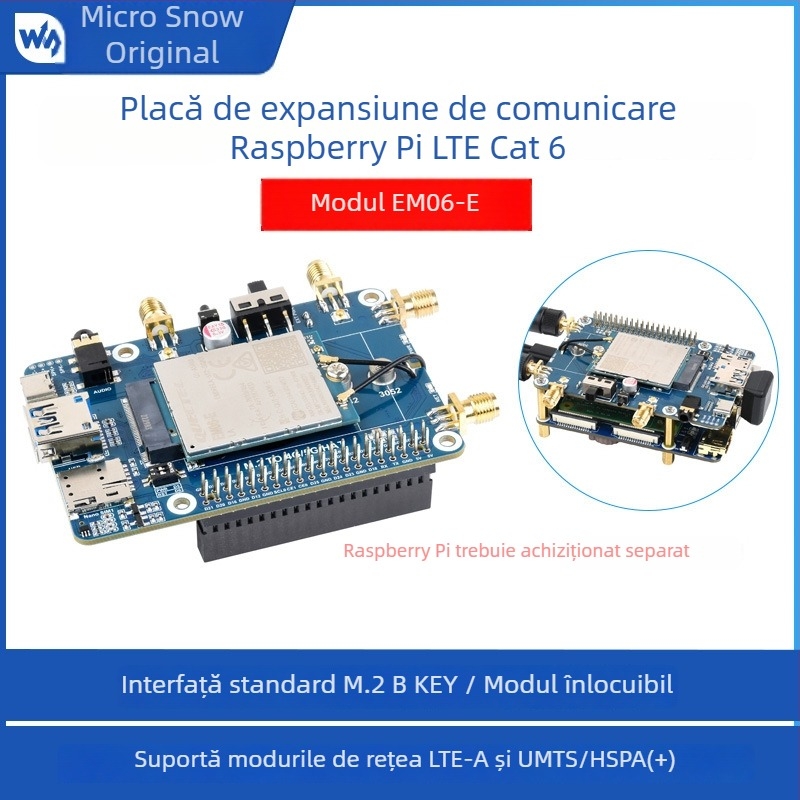 Placă de extensie Raspberry Pi LTE Cat-6 cu antene duale, LTE-A, poziționare GNSS în mai multe regiuni și benzi