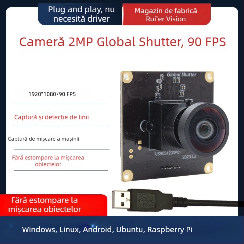 Modul cameră USB 2.0, 2.0MP, 1080p, 90fps, focalizare manuală, fără drivere, pentru desktop, laptop, videoconferințe și camere de securitate