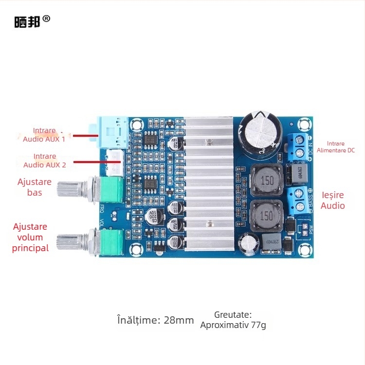 Placă amplificator pentru subwoofer DC12-24V, putere mare, modul digital mono TPA3116