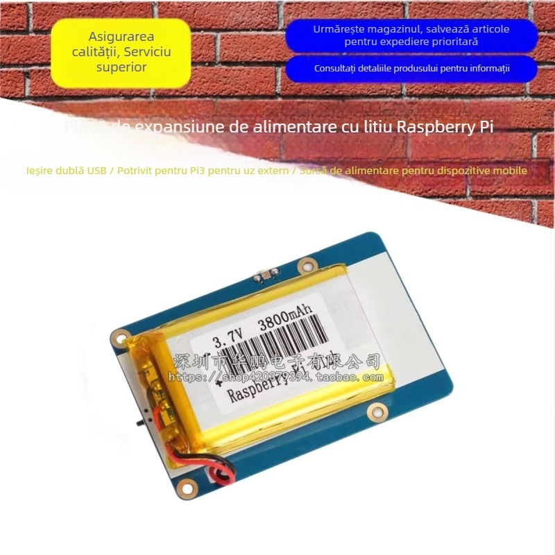 Placă de extindere cu baterie de litiu pentru Raspberry Pi, ieșire USB dublă — sursă de alimentare portabilă pentru Pi 3