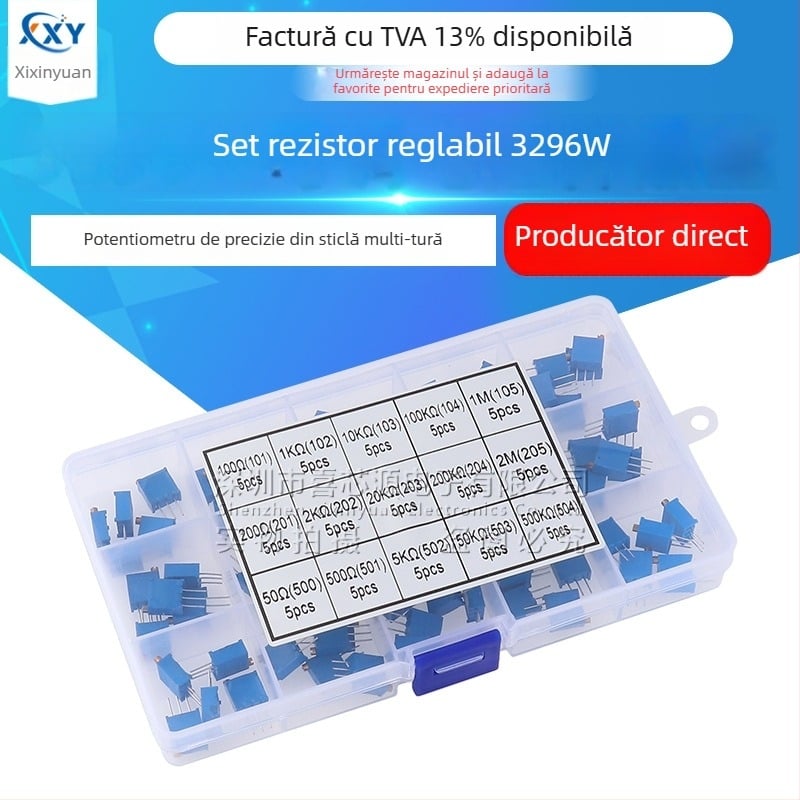 3296W rezistor reglabil, 100 kΩ–500 kΩ, potențiometru de precizie cu mai multe rotații