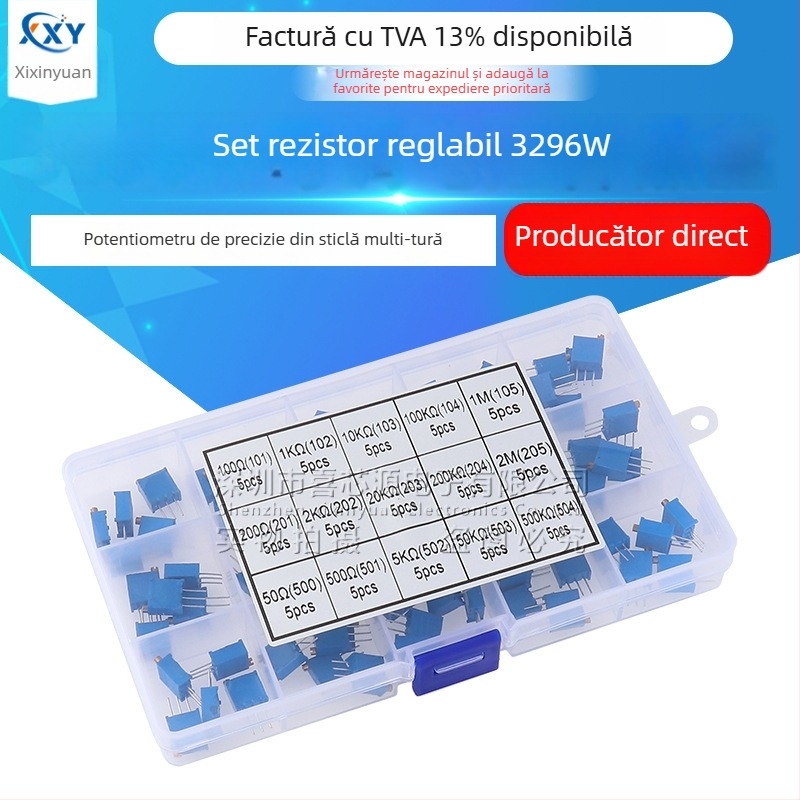 3296W rezistor reglabil, 100 kΩ–500 kΩ, potențiometru de precizie cu mai multe rotații