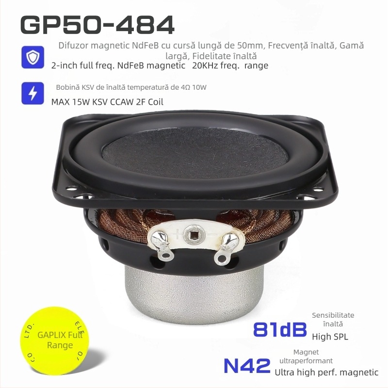 Difuzor cu magnet neodim de 50 mm, 4 Ω, 10 W, magnet dual, margine din cauciuc 18-core, cursă lungă, difuzor cu gamă completă