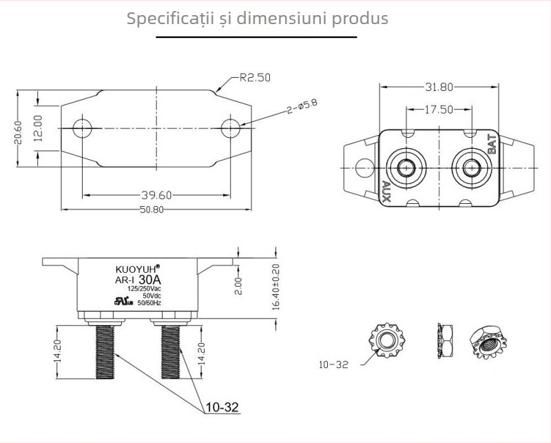 AR protector de curent pentru automobile, întrerupător de circuit cu resetare automată și protecție de temperatură KUOYUH