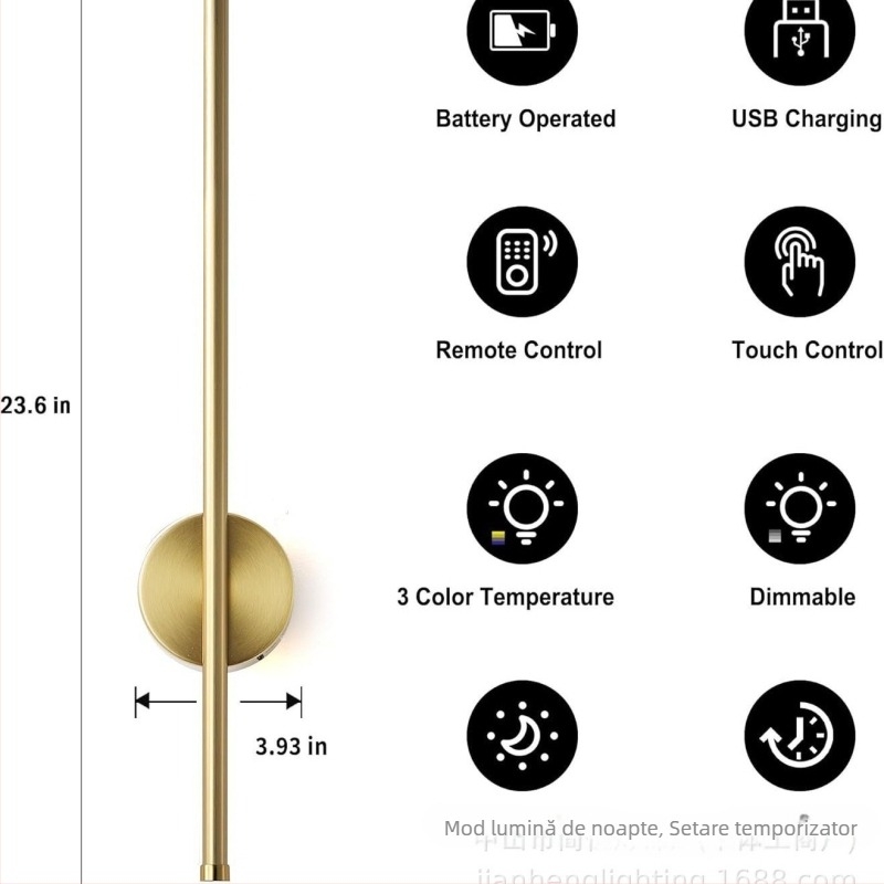 Lampa de perete magnetică, cu baterie reîncărcabilă, fără cablu, veioză de lectură lângă pat și iluminare tip wall-wash