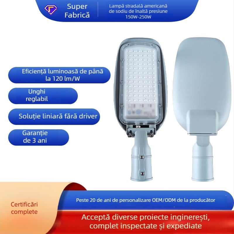 Lampa stradală LED liniară, personalizată, 120W, înaltă eficiență, corp din aluminiu turnat, IP65, unghi de fascicul reglabil