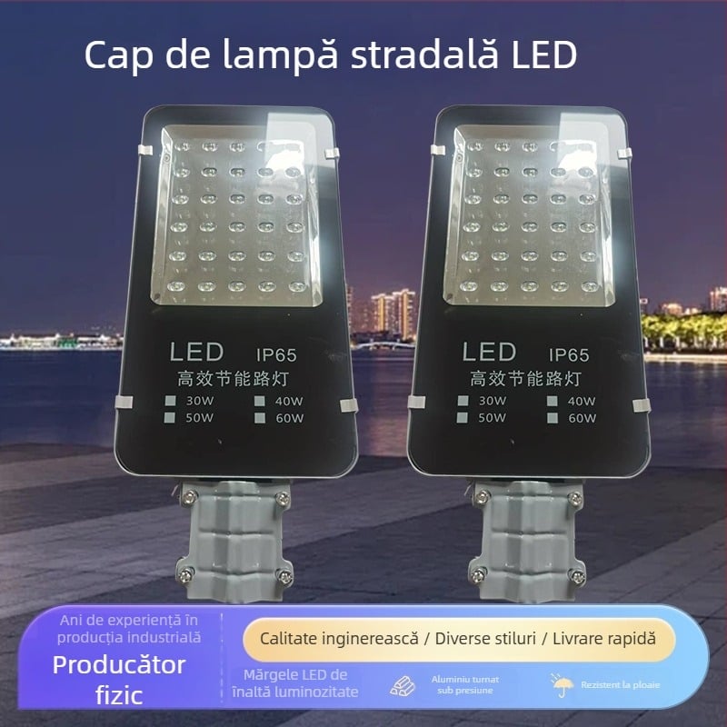 Cap LED pentru iluminat stradal 220V, exterior, impermeabil, înaltă luminozitate, montat pe brațul stâlpului municipal