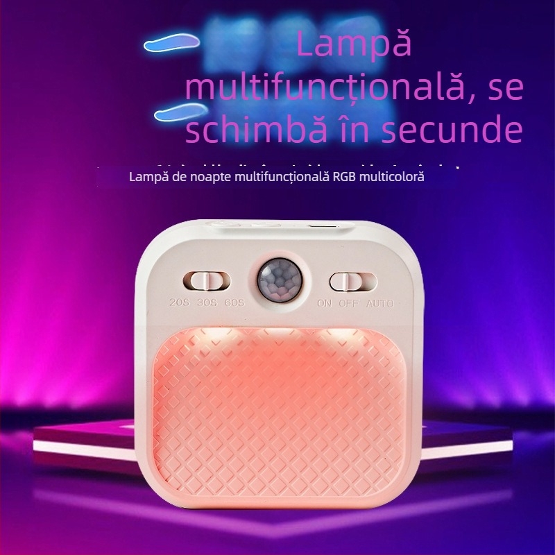 Lampă de noapte inteligentă cu senzor de mișcare, încărcare USB, pentru garderobă, hol, scări, bucătărie și dormitor; lumină colorată pentru alăptare