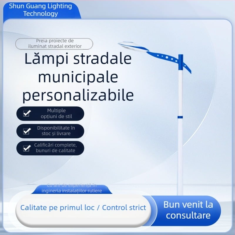 Stâlp LED de iluminat stradal, 7 m înălțime, galvanizare la cald, 80W, design cu braț în formă de A
