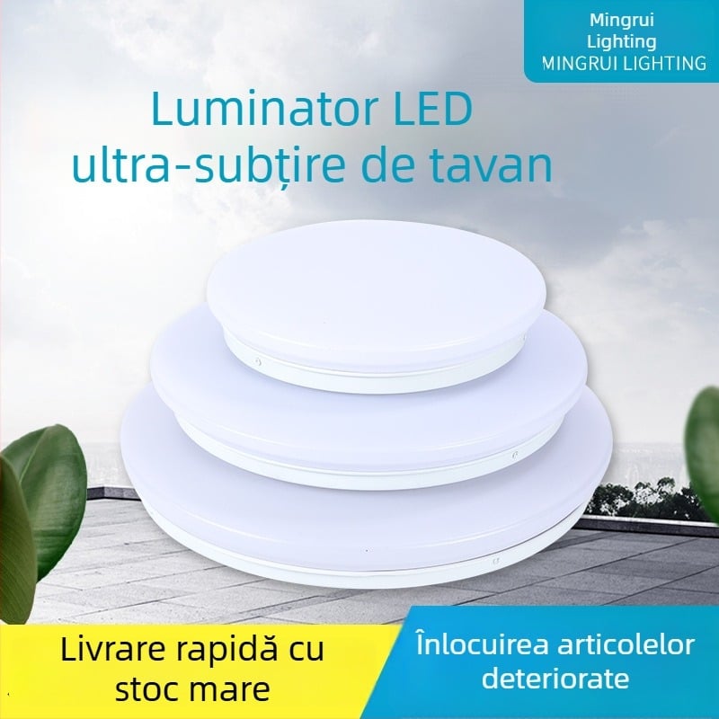 Plafon din acril alb pentru coridoare, holuri și balcoane, design simplu în formă de pâine, LED circular ultra-subțire