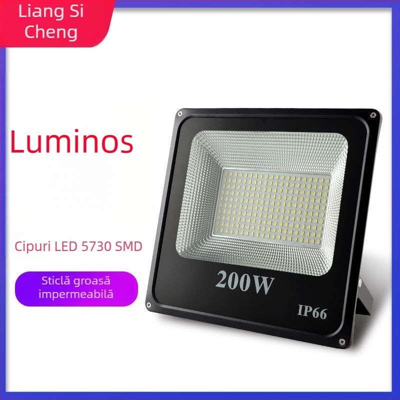 LED reflectator exterior, IP65 impermeabil, iluminat pentru grădină și fațade, 220V, 10–200W, 160 LED 2835, fascicul 180°, carcasă din aluminiu, 3000K/4000K/6500K, model LBT-FL001