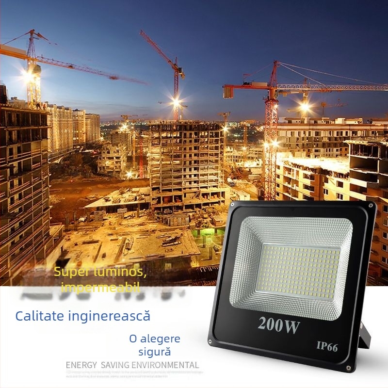 LED reflectator exterior, IP65 impermeabil, iluminat pentru grădină și fațade, 220V, 10–200W, 160 LED 2835, fascicul 180°, carcasă din aluminiu, 3000K/4000K/6500K, model LBT-FL001