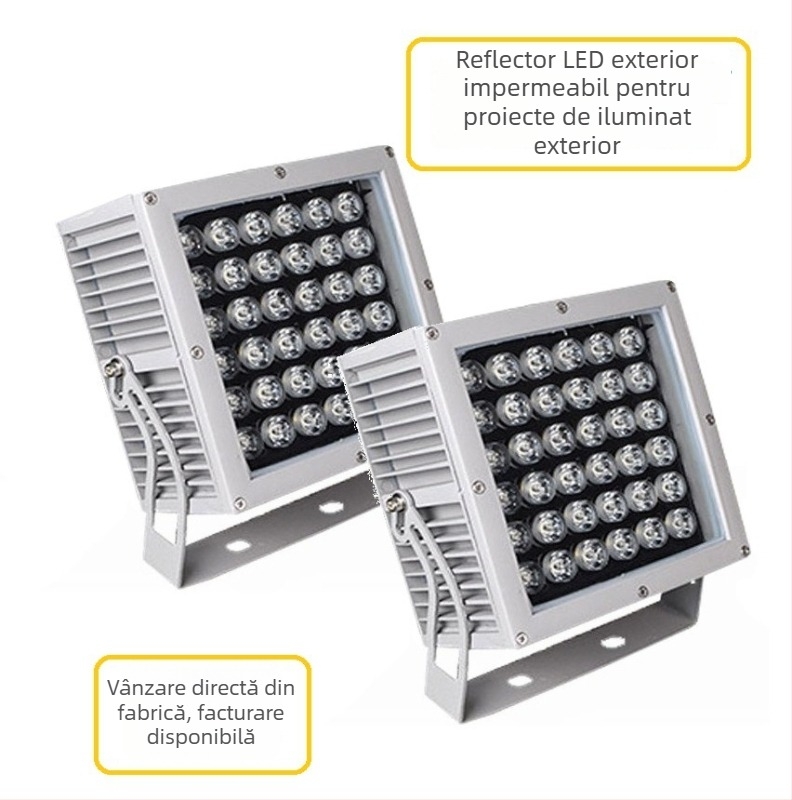 Proiector LED exterior pătrat, 36W, IP65, pentru clădiri exterioare, 2200–6500K, model YH-T083