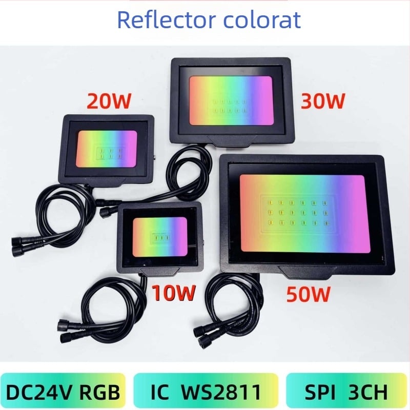 Proiector LED RGB pentru fațadă și iluminare peisaj exterior, IP66 impermeabil, 100W, reglabil, control WS2811