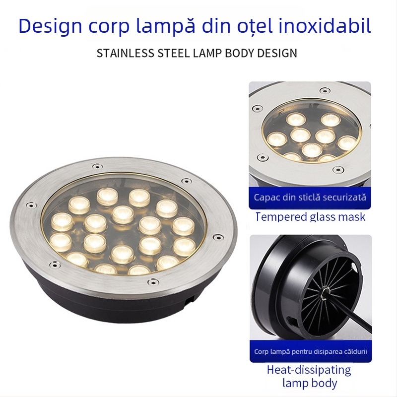 LED încastrat ultra-subțire, lampă subterană impermeabilă pentru exterior, iluminare circulară centrală pentru parcuri și pieţe