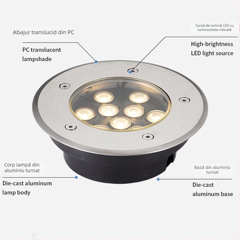 LED încastrat ultra-subțire, lampă subterană impermeabilă pentru exterior, iluminare circulară centrală pentru parcuri și pieţe