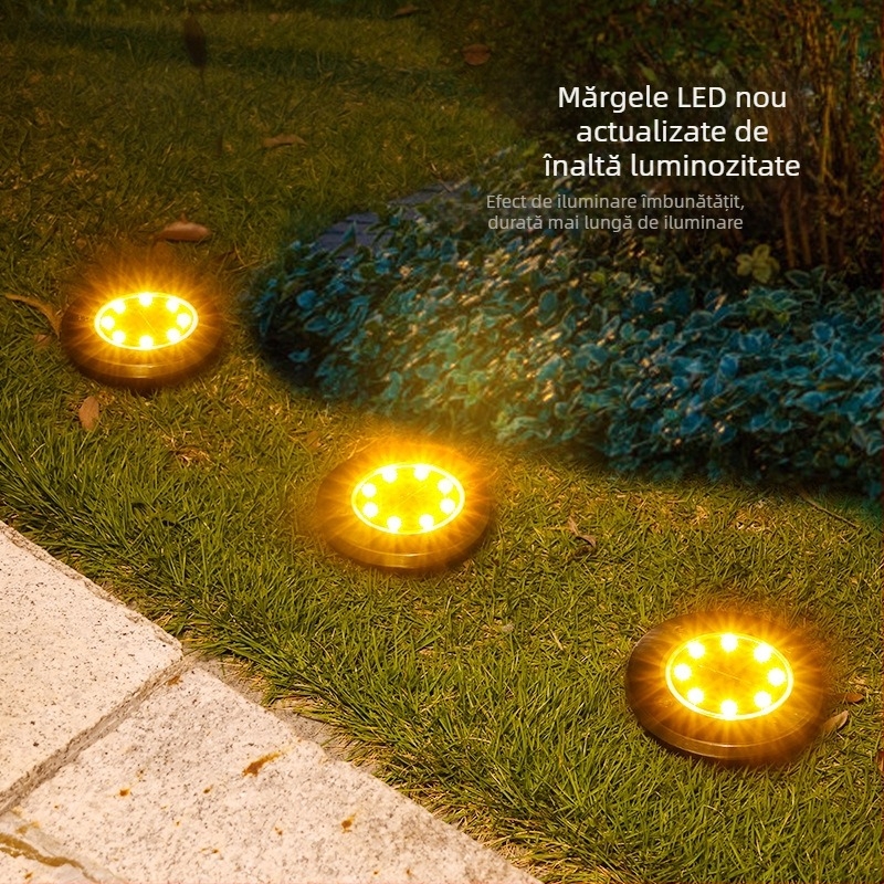 Lampa solară îngropată din oțel inoxidabil, 8 LED, pentru curte și gazon, impermeabil