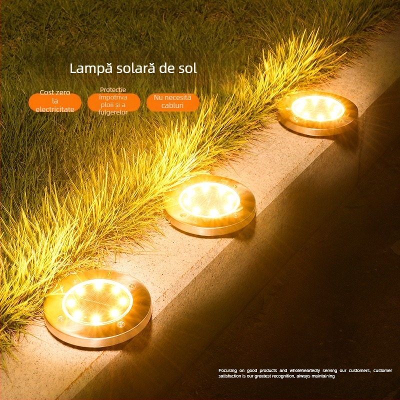 Lampa solară îngropată din oțel inoxidabil, 8 LED, pentru curte și gazon, impermeabil
