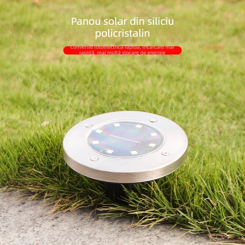 Lampa solară îngropată din oțel inoxidabil, 8 LED, pentru curte și gazon, impermeabil