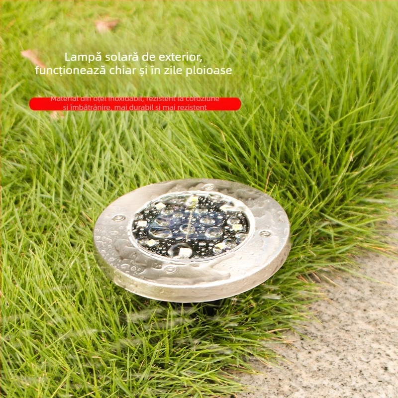 Lampa solară îngropată din oțel inoxidabil, 8 LED, pentru curte și gazon, impermeabil