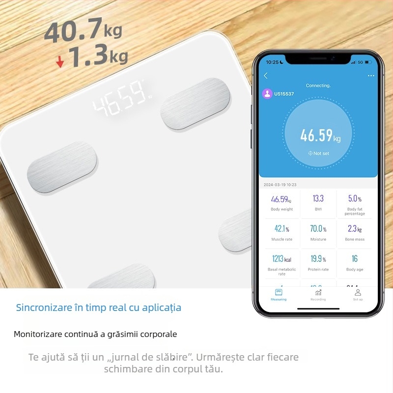 Cântar inteligent pentru corp 4G IoT pentru uz casnic, reîncărcabil, suport pentru integrarea protocoalelor, afișaj LED de 3 inch, măsoară grăsimea corpului și apa