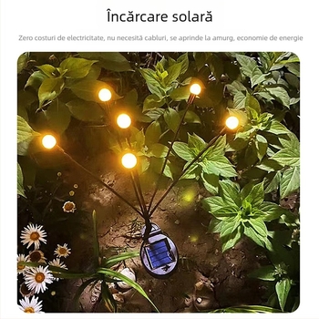 Licurici solar LED, lampă cu suport pentru exterior, rezistentă la ploi, iluminat decorativ pentru gazon