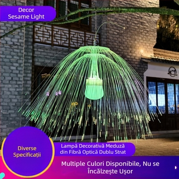 Lampă-meduză cu fibre optice, dublă, cu lumini colorate ce clipesc și efect cer stelat, pentru iluminat exterior de peisaj în piețe și parcuri